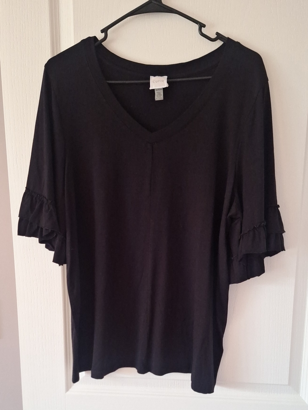 Cupio Black V-Neck Ruffle Sleeve Top